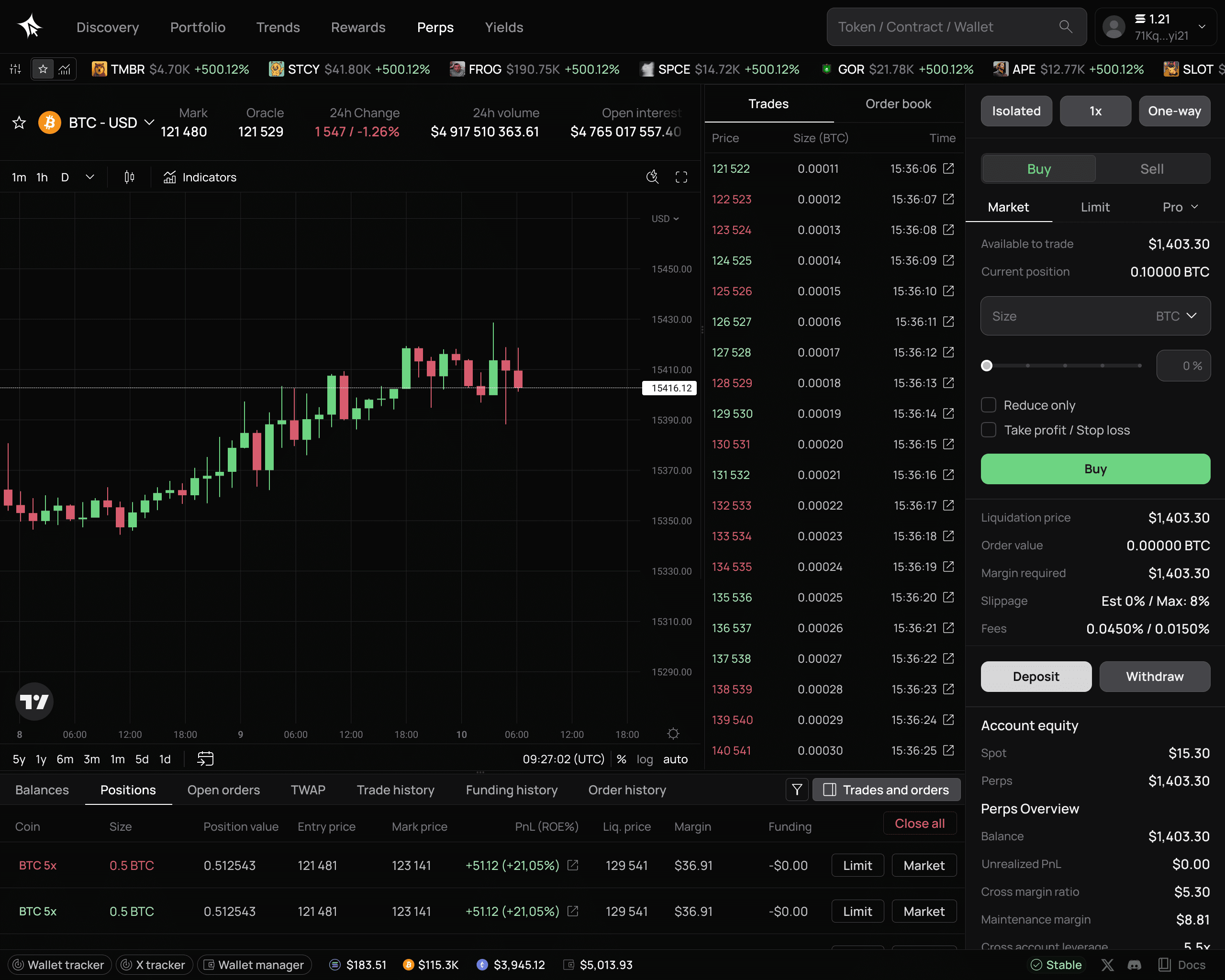 Trading terminal preview